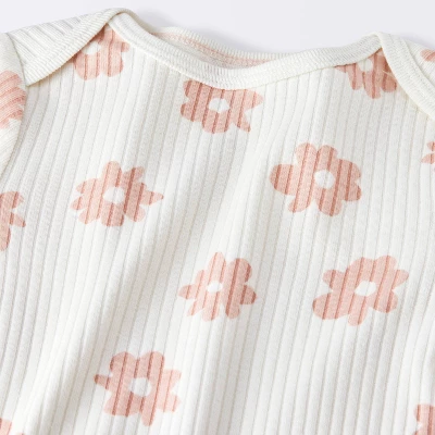 Baby 2pc Floral Wide Ribbed Top & Bottom Set - Cloud Island™ Cream 4 Baby 2pc Floral Wide Ribbed Top & Bottom Set - Cloud Island™ Cream - Image 2