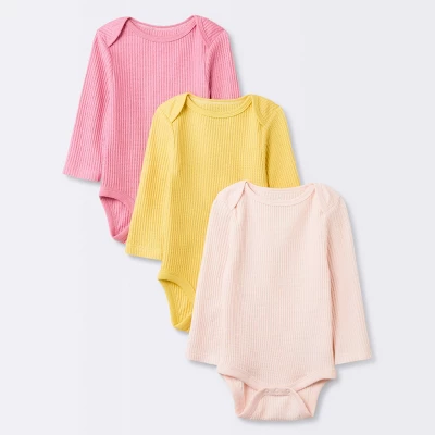 Baby Girls' 3pk Long Sleeve Waffle Bodysuit - Cloud Island™ Pink 6 Baby Girls' 3pk Long Sleeve Waffle Bodysuit - Cloud Island™ Pink - Image 4