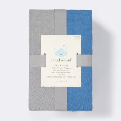 Fitted Jersey Crib Sheet - Cloud Island™ Gray & Blue 2pk 4 Fitted Jersey Crib Sheet - Cloud Island™ Gray & Blue 2pk - Image 2