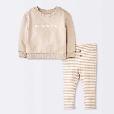 Baby Boys' 2pc Mama's Mini Embroidered Sweatshirt Set - Cloud Island™ Tan 6 Baby Boys' 2pc Mama's Mini Embroidered Sweatshirt Set - Cloud Island™ Tan - Image 4