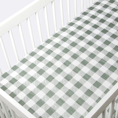 Fitted Crib Sheet - Cloud Island™ Green Gingham 4 Fitted Crib Sheet - Cloud Island™ Green Gingham - Image 2