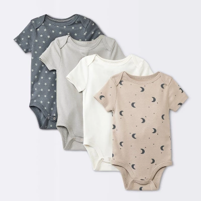 Baby 4pk Short Sleeve Moons Bodysuit - Cloud Island™ Gray 6 Baby 4pk Short Sleeve Moons Bodysuit - Cloud Island™ Gray - Image 4