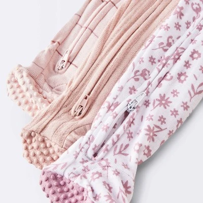 Baby Girls' 3pk Floral Tight Fit Sleep N' Play - Cloud Island™ Peach 5 Baby Girls' 3pk Floral Tight Fit Sleep N' Play - Cloud Island™ Peach - Image 3