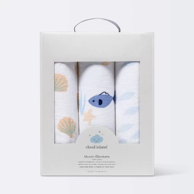 Muslin Swaddle Blankets 3pk - Cloud Island™ Fish 4 Muslin Swaddle Blankets 3pk - Cloud Island™ Fish - Image 2