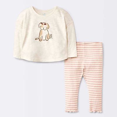 Baby Girls' 2pc Dog Floral Leggings Set - Cloud Island™ Cream 6 Baby Girls' 2pc Dog Floral Leggings Set - Cloud Island™ Cream - Image 4