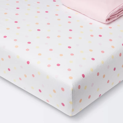 Fitted Jersey Crib Sheet 2pk - Cloud Island™ Multi Dot And Solid Pink 6 Fitted Jersey Crib Sheet 2pk - Cloud Island™ Multi Dot And Solid Pink - Image 4