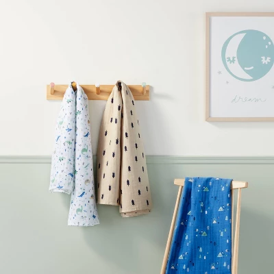 Muslin Swaddle Blanket Dinos Cool 3pk - Cloud Island™ Green/Blue 3 Muslin Swaddle Blanket Dinos Cool 3pk - Cloud Island™ Green/Blue