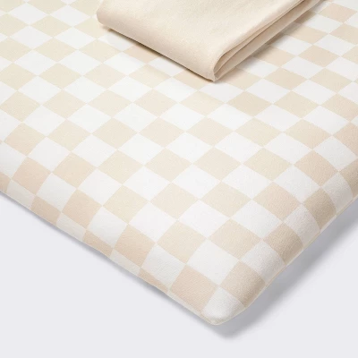 Fitted Play Yard Jersey Sheet - Cream Checks - 2pk - Cloud Island™ 6 Fitted Play Yard Jersey Sheet - Cream Checks - 2pk - Cloud Island™ - Image 4