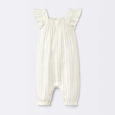 Baby Girls' Striped Gauze Long Legged Romper - Cloud Island™ Cream 6 Baby Girls' Striped Gauze Long Legged Romper - Cloud Island™ Cream - Image 4