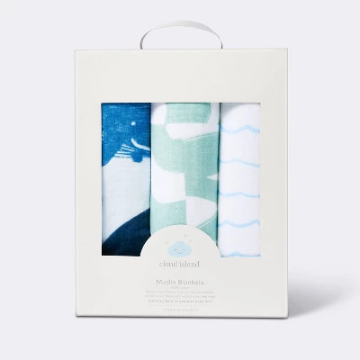 Muslin Swaddle Blanket - White/Blue - 3pk - Cloud Island™ 4 Muslin Swaddle Blanket - White/Blue - 3pk - Cloud Island™ - Image 2