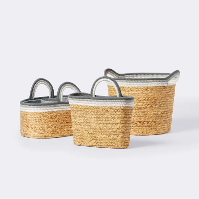 Braided Water Hyacinth Tapered Floor Basket With Coiled Rope Handles - Gray - Cloud Island™ 5 Braided Water Hyacinth Tapered Floor Basket With Coiled Rope Handles - Gray - Cloud Island™ - Image 3