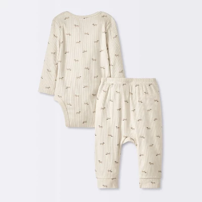 Baby 2pc Weiner Dogs Wide Ribbed Top & Bottom Set - Cloud Island™ Khaki 3 Baby 2pc Weiner Dogs Wide Ribbed Top & Bottom Set - Cloud Island™ Khaki