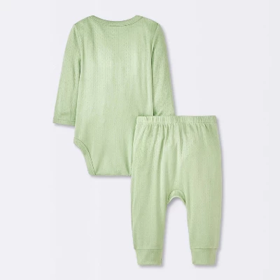 Baby 2pc Neutral Pointelle Top & Bottom Set - Cloud Island™ Green 3 Baby 2pc Neutral Pointelle Top & Bottom Set - Cloud Island™ Green