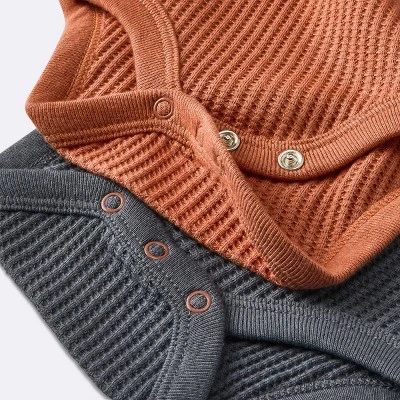 Baby 3pk Waffle Long Sleeve Bodysuit - Cloud Island™ Orange 5 Baby 3pk Waffle Long Sleeve Bodysuit - Cloud Island™ Orange - Image 3