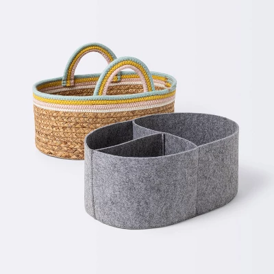 Braided Water Hyacinth Diaper Caddy With Coiled Rope Handles - Pink - Cloud Island™ 4 Braided Water Hyacinth Diaper Caddy With Coiled Rope Handles - Pink - Cloud Island™ - Image 2