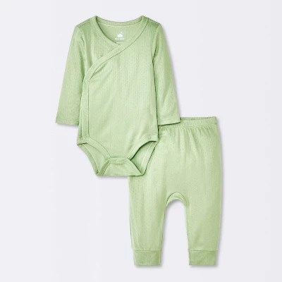Baby 2pc Neutral Pointelle Top & Bottom Set - Cloud Island™ Green 6 Baby 2pc Neutral Pointelle Top & Bottom Set - Cloud Island™ Green - Image 4