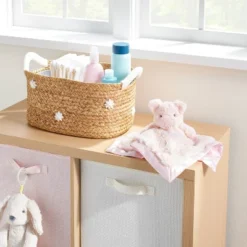 New Arrival 9 Braided Water Hyacinth With Tufted Embroidery Diaper Caddy Basket - Cloud Island™