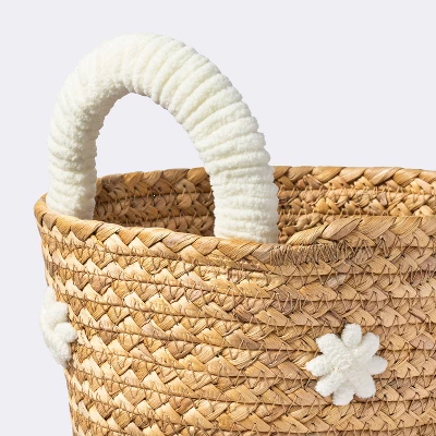 Braided Water Hyacinth With Tufted Embroidery Small Round Storage Basket - Cloud Island™ 4 Braided Water Hyacinth With Tufted Embroidery Small Round Storage Basket - Cloud Island™ - Image 2