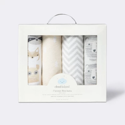 Flannel Baby Blankets Little Cub - Cloud Island™ Gray/Neutral 4pk 4 Flannel Baby Blankets Little Cub - Cloud Island™ Gray/Neutral 4pk - Image 2