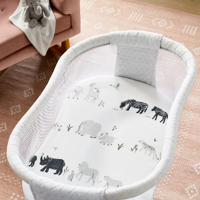 Jersey Bassinet Sheet 2pk - Cloud Island™ Two By Two Animals And Solid Gray 3 Jersey Bassinet Sheet 2pk - Cloud Island™ Two By Two Animals And Solid Gray