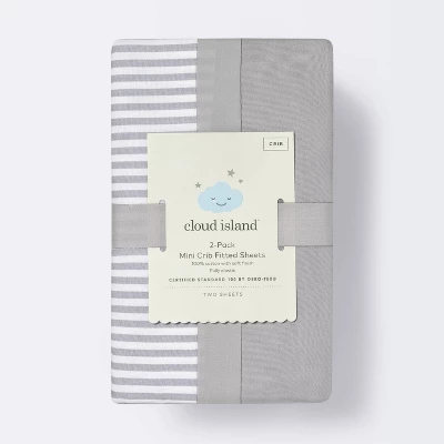 Fitted Mini Crib Sheet - Cloud Island™ - Stripe/Gray - 2pk 4 Fitted Mini Crib Sheet - Cloud Island™ - Stripe/Gray - 2pk - Image 2