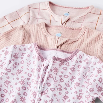 Baby Girls' 3pk Floral Tight Fit Sleep N' Play - Cloud Island™ Peach 4 Baby Girls' 3pk Floral Tight Fit Sleep N' Play - Cloud Island™ Peach - Image 2