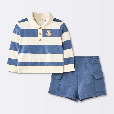 Baby Boys' 2pc Fox Striped Polo Shorts Set - Cloud Island™ Navy Blue 6 Baby Boys' 2pc Fox Striped Polo Shorts Set - Cloud Island™ Navy Blue - Image 4