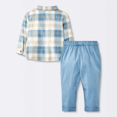 Baby Boys' Flannel Button-Down Top & Pants Set - Cloud Island™ Blue 3 Baby Boys' Flannel Button-Down Top & Pants Set - Cloud Island™ Blue