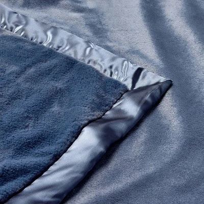 Solid Satin Edge Plush Baby Blanket - Blue Steel - Cloud Island™ 4 Solid Satin Edge Plush Baby Blanket - Blue Steel - Cloud Island™ - Image 2
