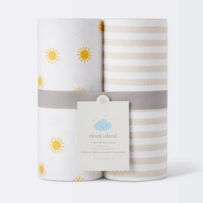 Flannel Swaddle Baby Blankets - Yellow Sun And Stripe - 2pk - Cloud Island™ 5 Flannel Swaddle Baby Blankets - Yellow Sun And Stripe - 2pk - Cloud Island™ - Image 3