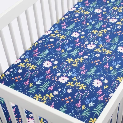 Fitted Crib Sheet Wildflower Dark - Cloud Island™ Navy Floral 4 Fitted Crib Sheet Wildflower Dark - Cloud Island™ Navy Floral - Image 2