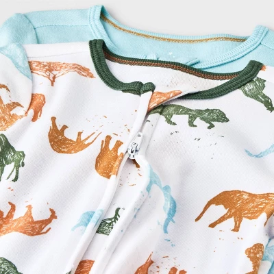Baby Boys' 2pk Safari Animals Zip Romper - Cloud Island™ 4 Baby Boys' 2pk Safari Animals Zip Romper - Cloud Island™ - Image 2