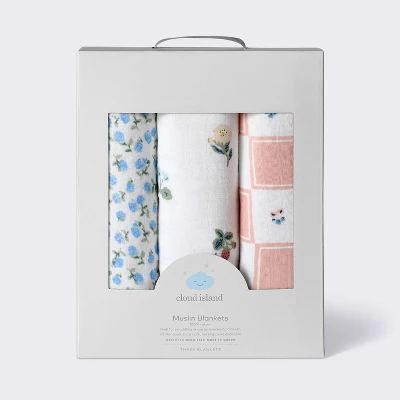Muslin Swaddle Baby Blanket - Traditional Floral - 3pk - Cloud Island™ 5 Muslin Swaddle Baby Blanket - Traditional Floral - 3pk - Cloud Island™ - Image 3