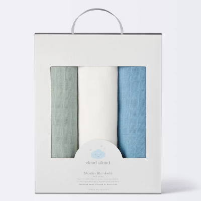 Muslin Swaddle Baby Blanket - Blue Neutrals - 3pk - Cloud Island™ 5 Muslin Swaddle Baby Blanket - Blue Neutrals - 3pk - Cloud Island™ - Image 3