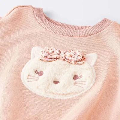 Baby Girls' 2pc Cat Applique Sweatshirt & Leggings Set - Cloud Island™ Pink 4 Baby Girls' 2pc Cat Applique Sweatshirt & Leggings Set - Cloud Island™ Pink - Image 2