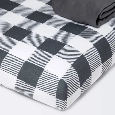 Fitted Playyard Jersey Sheet Gingham - Cloud Island™ - Gray - 2pk 6 Fitted Playyard Jersey Sheet Gingham - Cloud Island™ - Gray - 2pk - Image 4