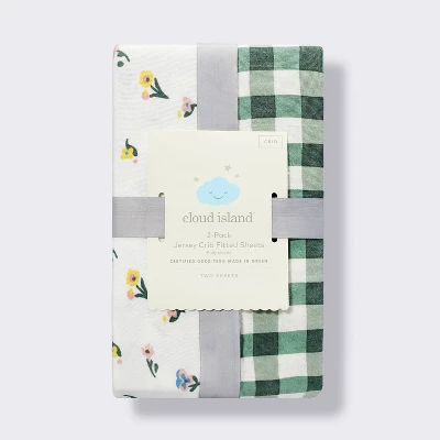 Fitted Jersey Crib Sheet -Floral Gingham Green - 2pk - Cloud Island™ 5 Fitted Jersey Crib Sheet -Floral Gingham Green - 2pk - Cloud Island™ - Image 3
