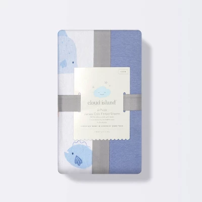 Fitted Jersey Crib Sheet 2pk - Cloud Island™ Fish Friends And Solid Blue 6 Fitted Jersey Crib Sheet 2pk - Cloud Island™ Fish Friends And Solid Blue - Image 4