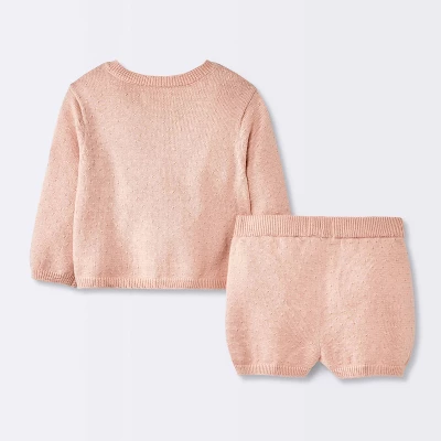 Baby Girls' 2pc Pointelle Sweater Set - Cloud Island™ Pink 3 Baby Girls' 2pc Pointelle Sweater Set - Cloud Island™ Pink