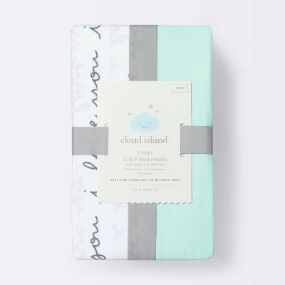 Crib Fitted Sheets I Love You And Mint Solid - Cloud Island™ - Gray/Mint - 2pk 4 Crib Fitted Sheets I Love You And Mint Solid - Cloud Island™ - Gray/Mint - 2pk - Image 2