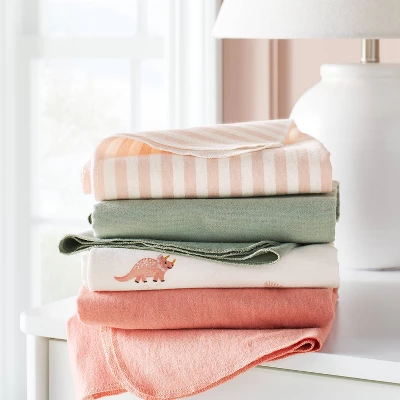 Flannel Baby Blanket - Coral Dinosaurs - 4pk - Cloud Island™ 3 Flannel Baby Blanket - Coral Dinosaurs - 4pk - Cloud Island™