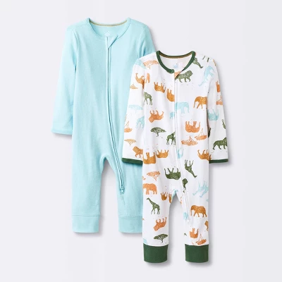 Baby Boys' 2pk Safari Animals Zip Romper - Cloud Island™ 6 Baby Boys' 2pk Safari Animals Zip Romper - Cloud Island™ - Image 4
