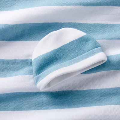 Hospital Muslin Swaddle Baby Blanket And Hat Gift Set - Blue And White Stripes - 2pk - Cloud Island™ 4 Hospital Muslin Swaddle Baby Blanket And Hat Gift Set - Blue And White Stripes - 2pk - Cloud Island™ - Image 2
