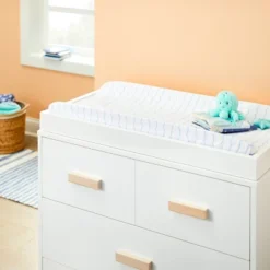 Plush Changing Pad Cover Sea Stripe - White/Blue - Cloud Island™