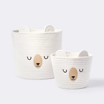 Medium Coiled Rope Round Basket Sleepy Bear - Cream - Cloud Island™ 5 Medium Coiled Rope Round Basket Sleepy Bear - Cream - Cloud Island™ - Image 3