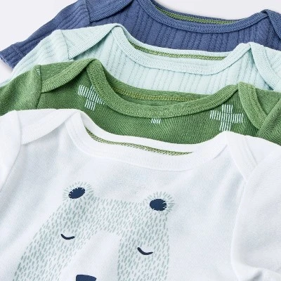 Baby Boys' 4pk Bear Short Sleeve Bodysuits - Cloud Island™ Ivory/Blue/Green 4 Baby Boys' 4pk Bear Short Sleeve Bodysuits - Cloud Island™ Ivory/Blue/Green - Image 2