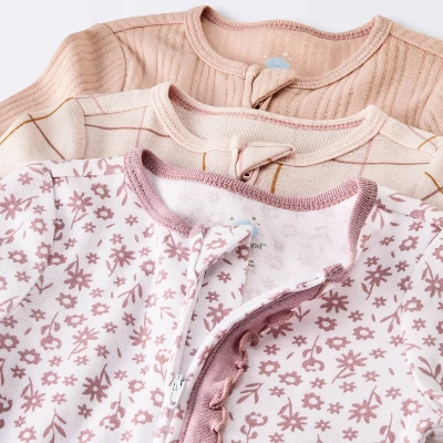 Baby Girls' 3pk Floral Sleep N' Play - Cloud Island™ Peach 4 Baby Girls' 3pk Floral Sleep N' Play - Cloud Island™ Peach - Image 2