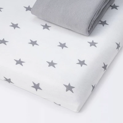 Fitted Play Yard Jersey Sheet Scatter Star And Solid Gray - Cloud Island™ 2pk 5 Fitted Play Yard Jersey Sheet Scatter Star And Solid Gray - Cloud Island™ 2pk - Image 3