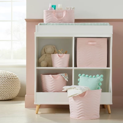 Quilted Fabric Cube Storage Bin - Light Pink - Cloud Island™ 3 Quilted Fabric Cube Storage Bin - Light Pink - Cloud Island™