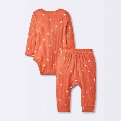 Baby 2pc Neutral Mushroom Wide Ribbed Top & Bottom Set - Cloud Island™ Rust 3 Baby 2pc Neutral Mushroom Wide Ribbed Top & Bottom Set - Cloud Island™ Rust